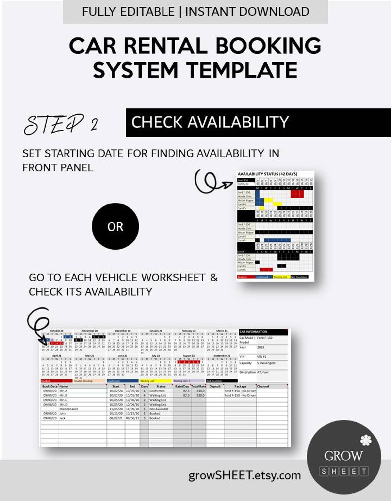 Car Rental Daily Booking Template Auto Rental Reservation Etsy