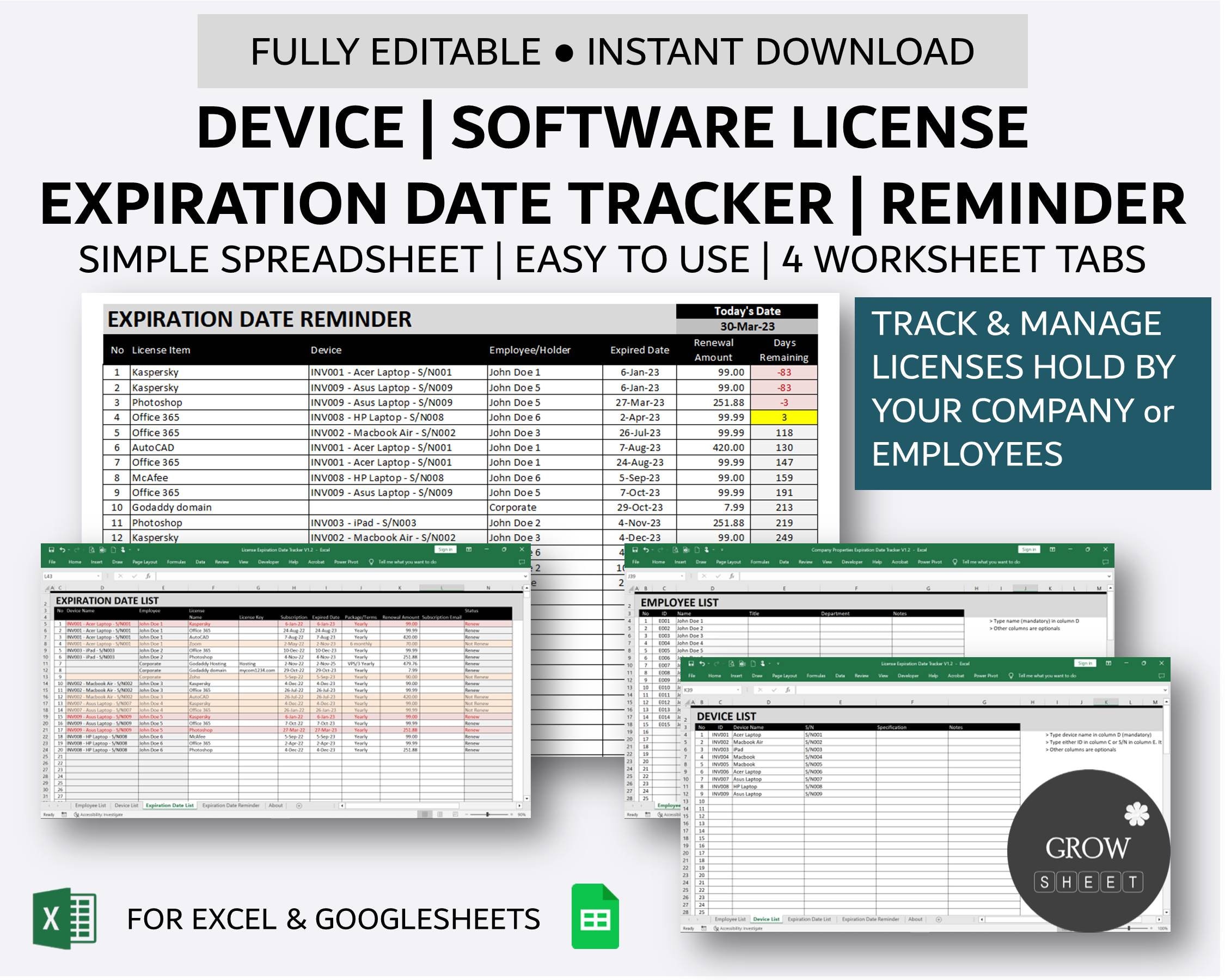 Employee Software License Expiry Date Tracker | Simple Inventory ...