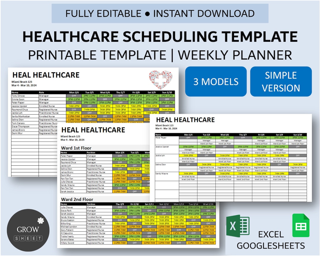 Healthcare Scheduling Template for Excel and Google Sheets Multi Healthcare Scheduling Template for Excel and Google Sheets Multi