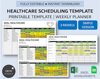 Healthcare Scheduling Template for Excel and Google Sheets | Multi Roles-Location-Shift Period | Printable 7 Day Employee Schedule Template