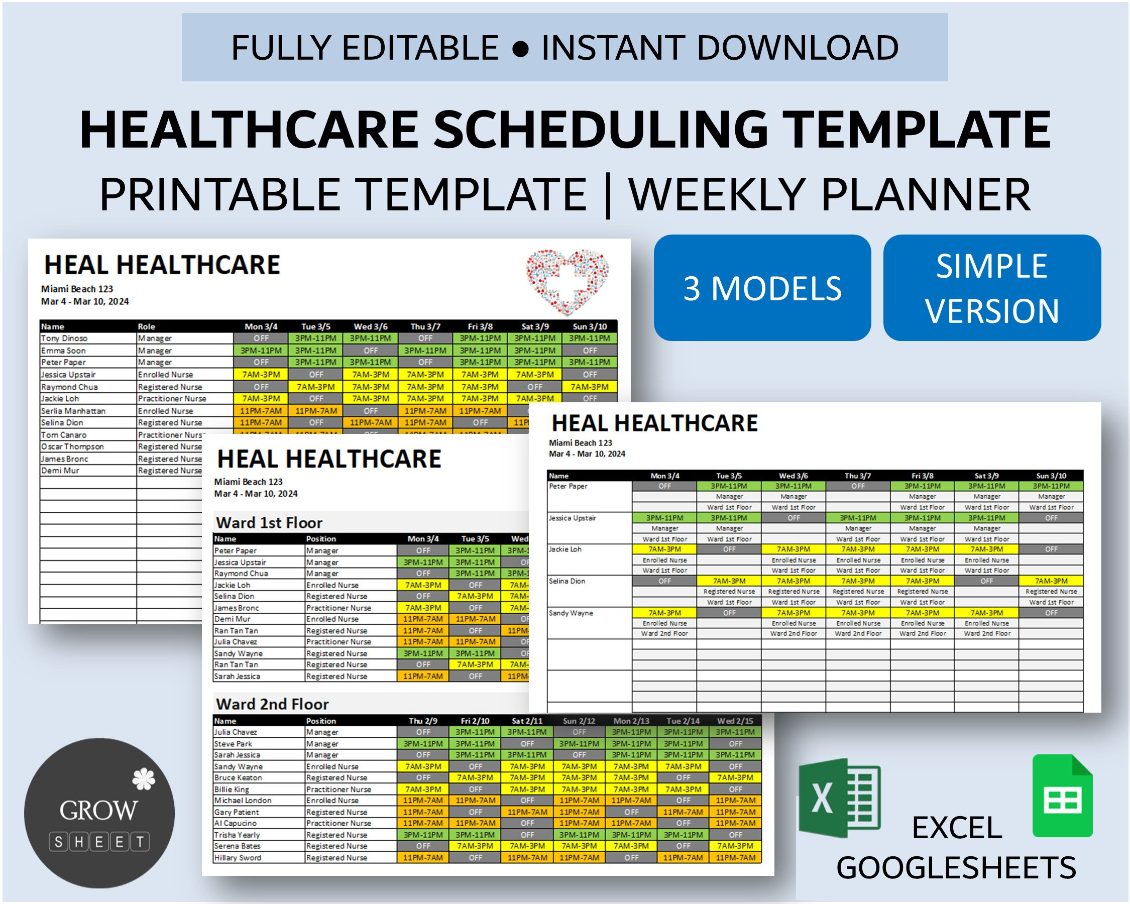 Healthcare Scheduling Template for Excel and Google Sheets | Multi ...