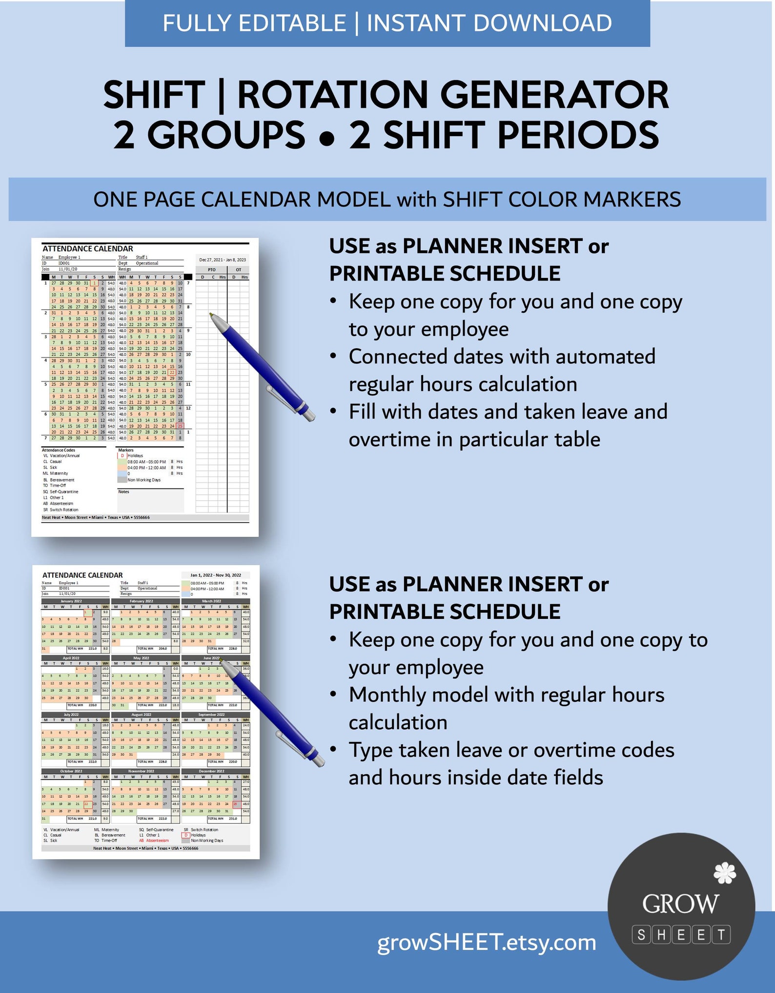 Employee Work Shift Rotating Schedule Generator | Early and Late Work ...