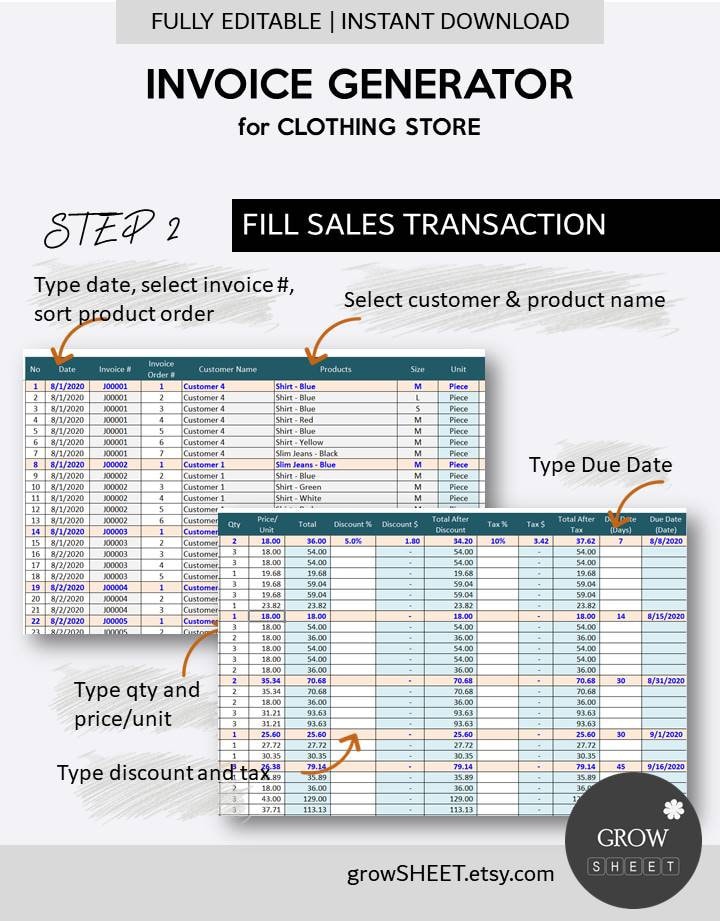 Invoice Generator for Clothing Business Excel Invoice Template for ...
