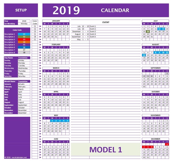 Excel One Year Calendar Template