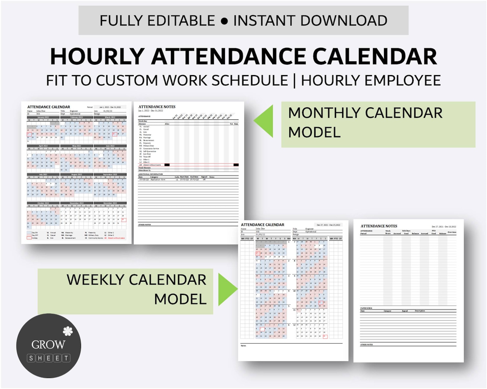 Printable Hourly Employee Attendance Calendar Custom Attendance