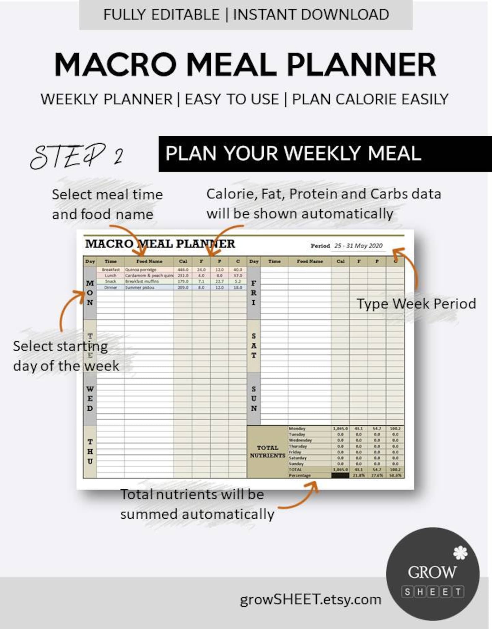 printable macro meal planner template