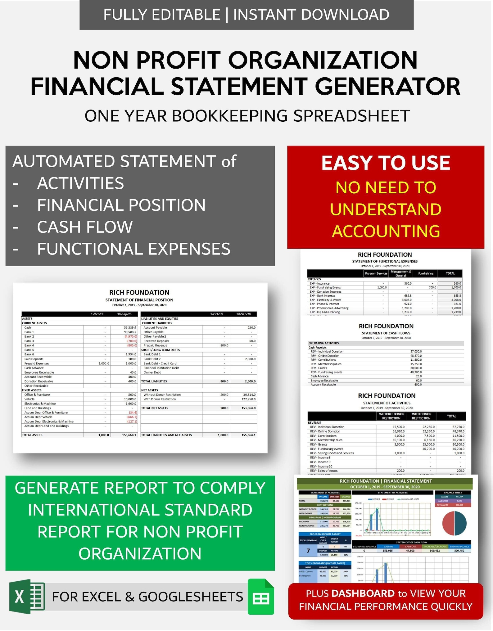 Non Profit Organization Financial Statement Generator Charitable