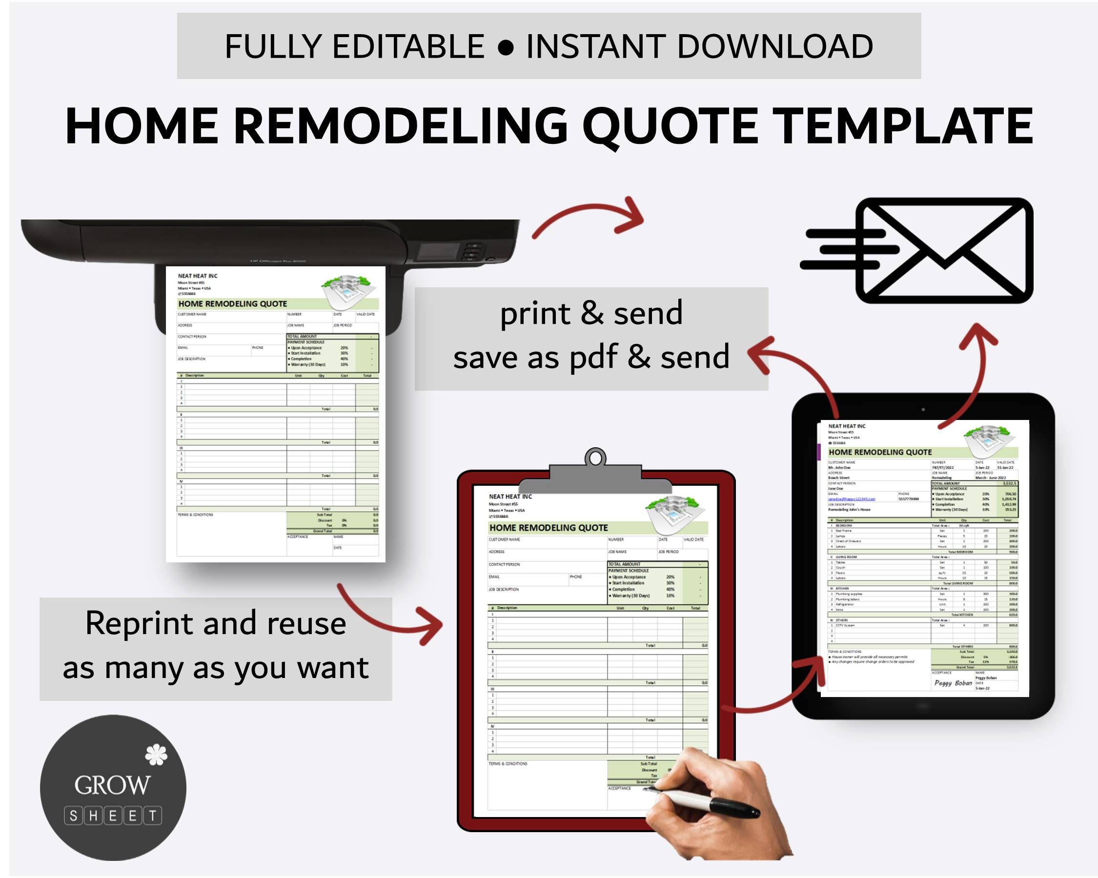 Printable Home Remodeling Quote Template Construction Price Etsy Printable Home Remodeling Quote Template Construction Price Etsy