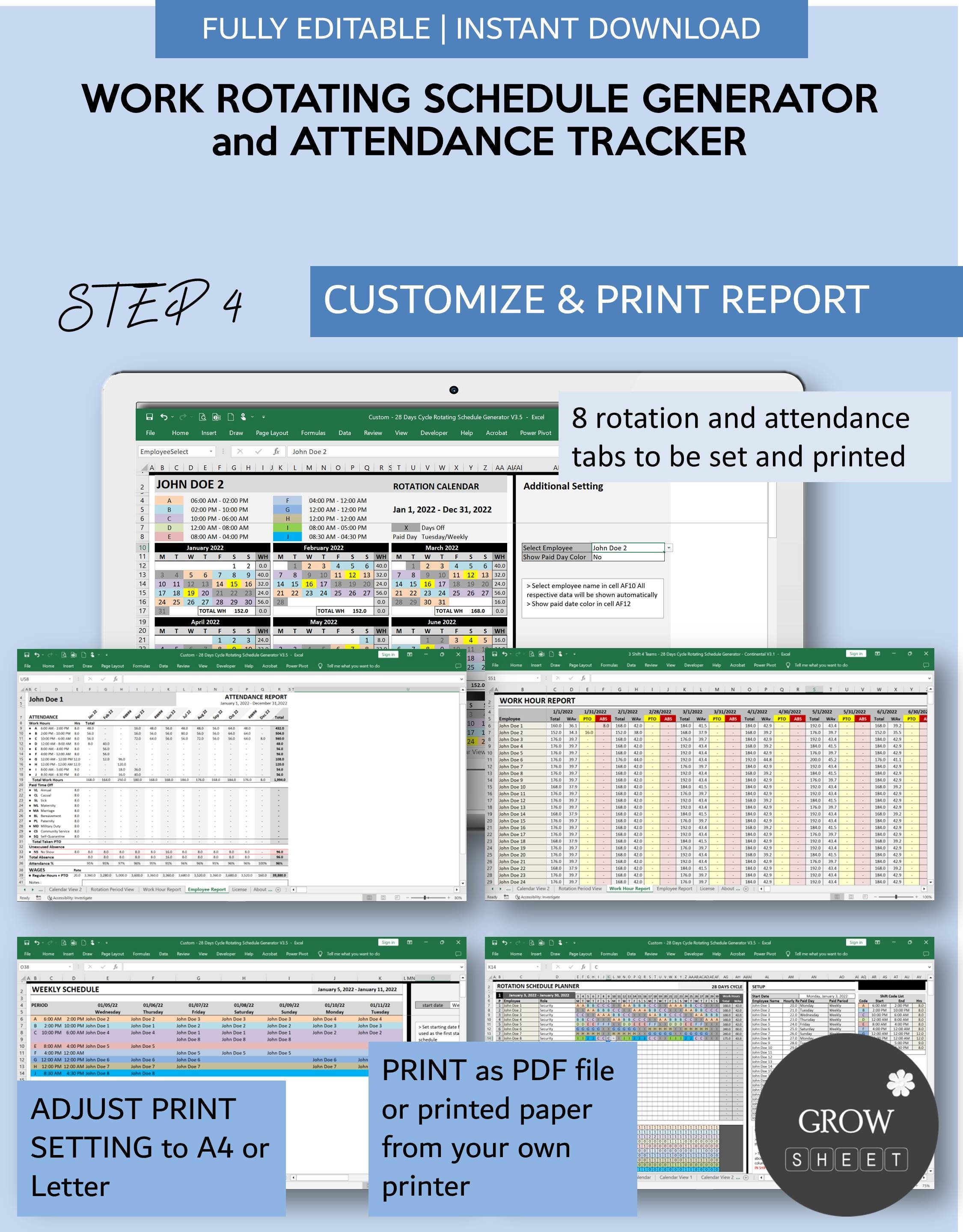 Work Rotating Generator Template and Attendance Tracker | Automated ...