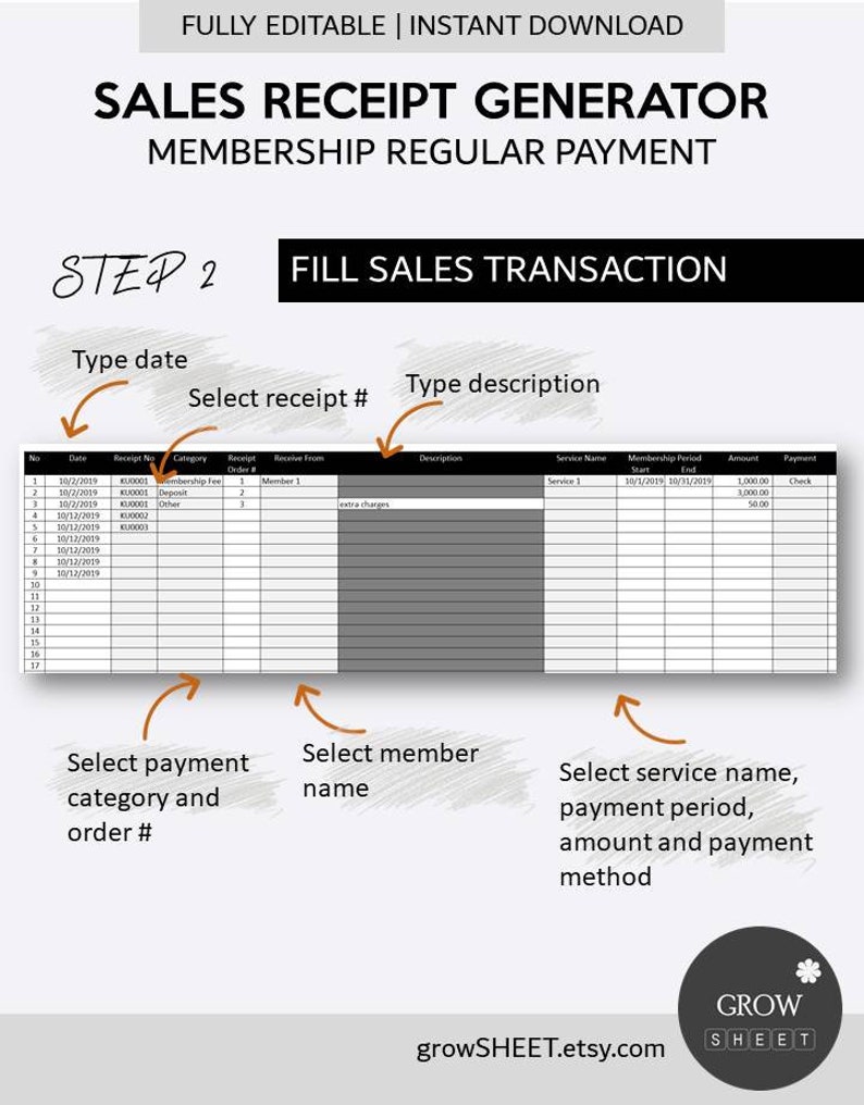 Membership payment receipt generator monthly cash receipt template