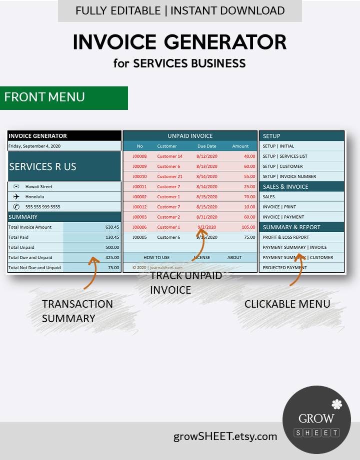 Invoice Generator for Services Business Excel Invoice Template for ...
