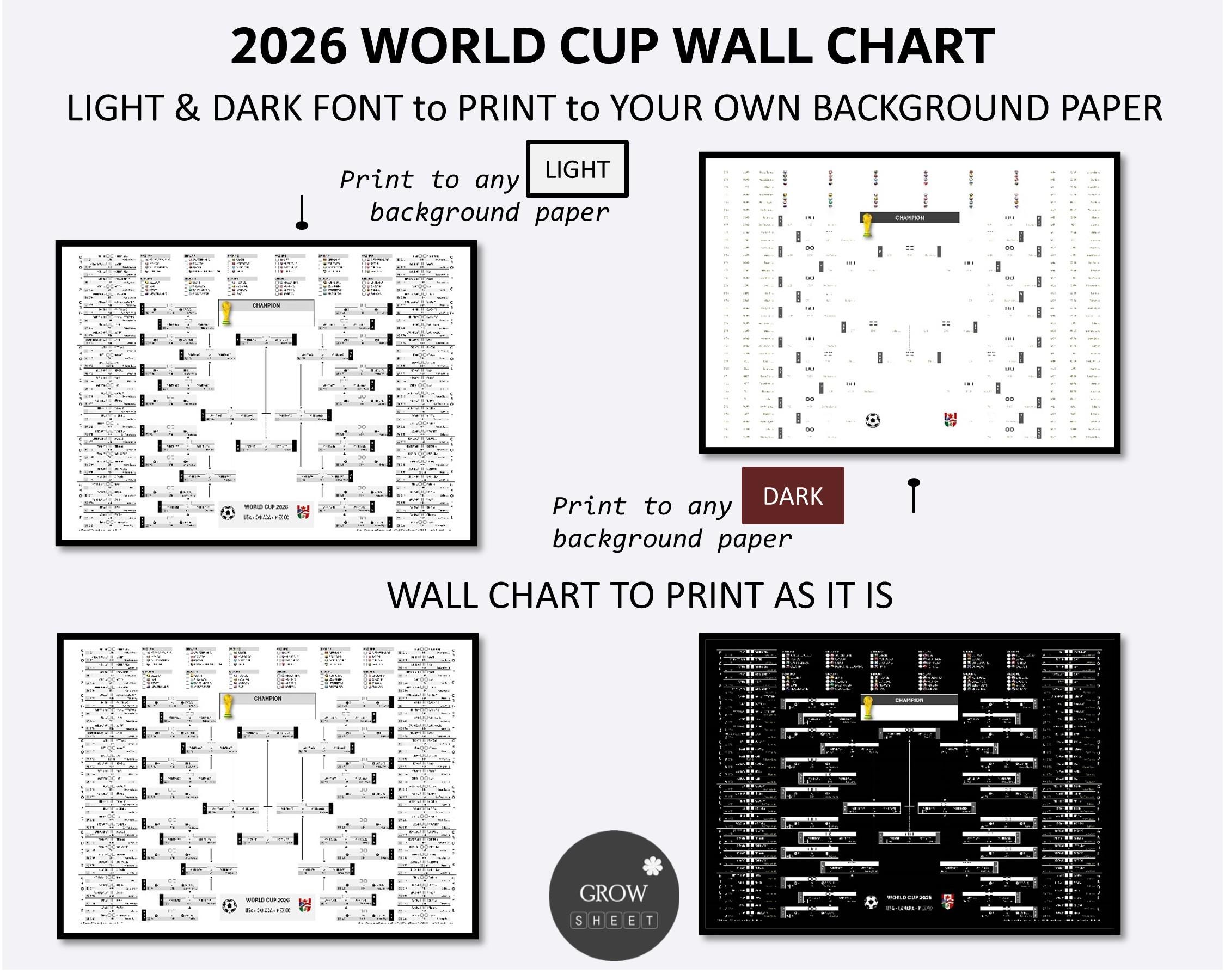 Printable 2026 World Cup Wall Chart | Minimalist | Add Your Logo