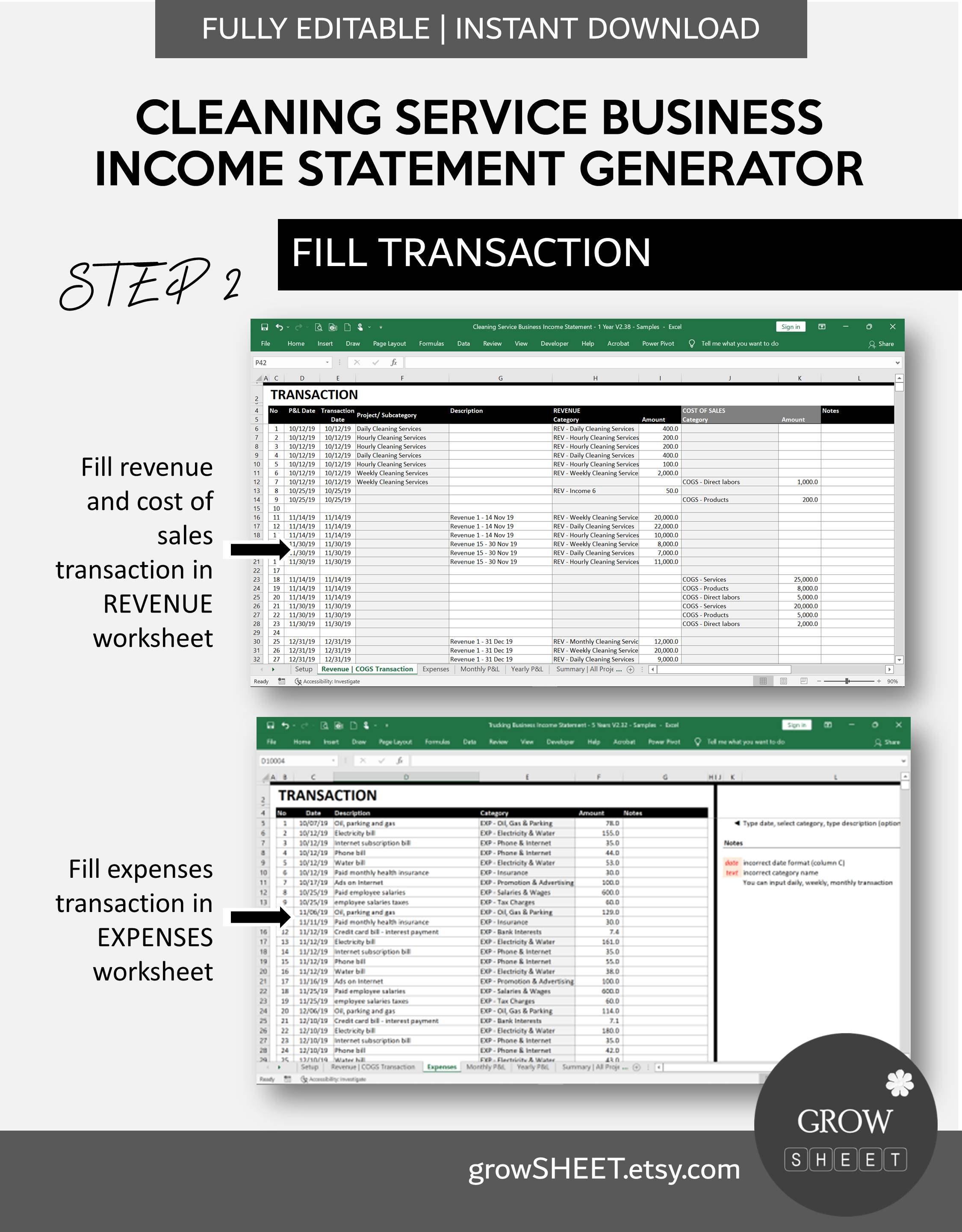Cleaning Service Business Income Statement Generator | Profit &amp; Loss ...