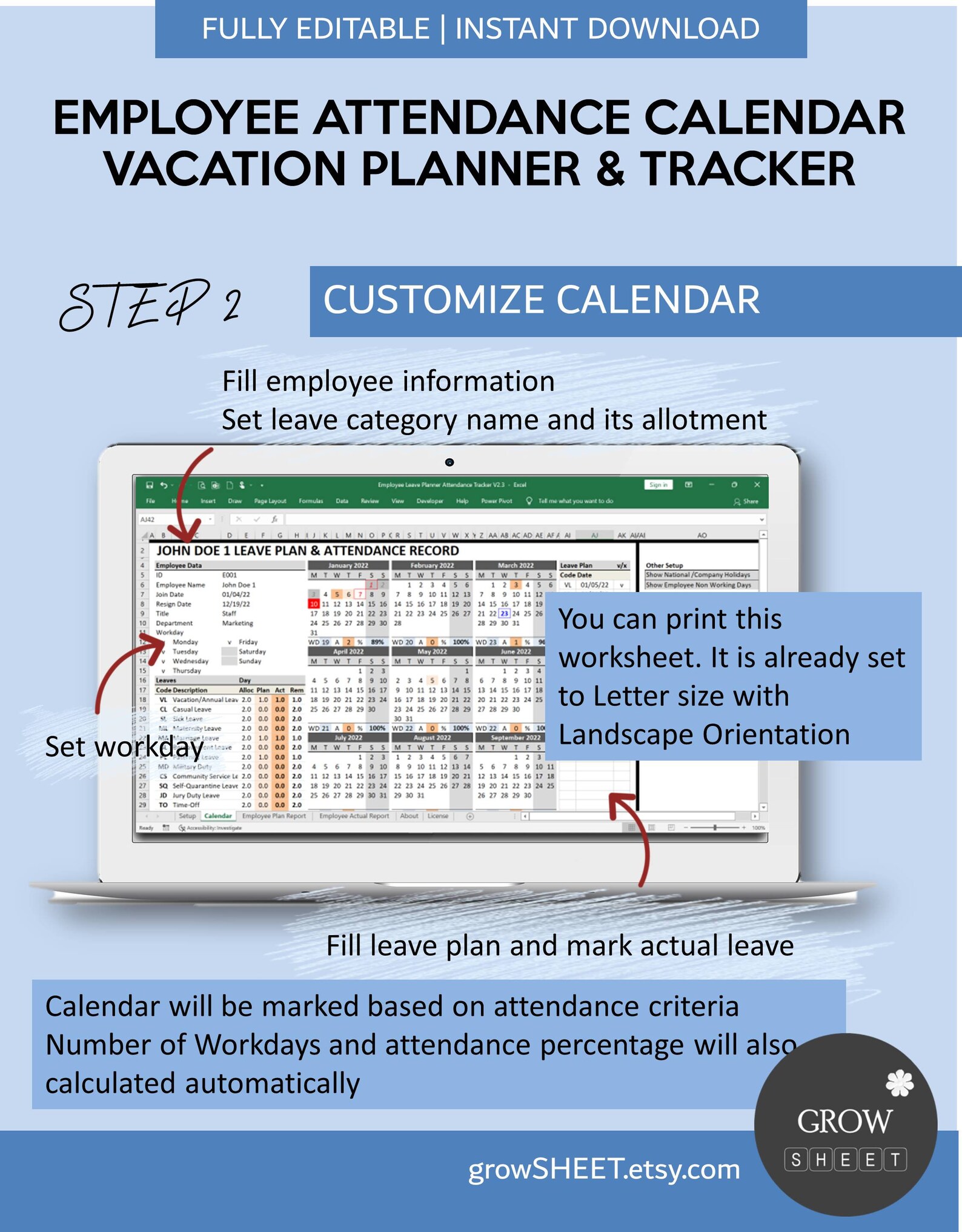 Employee Attendance Calendar 2022 2023 2024 and Beyond Etsy UK