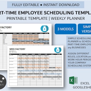 Part-Time Employee Scheduling Template for Excel and Google Sheets | Multi Roles-Location-Shift Period | Printable 7 Day Schedule Template