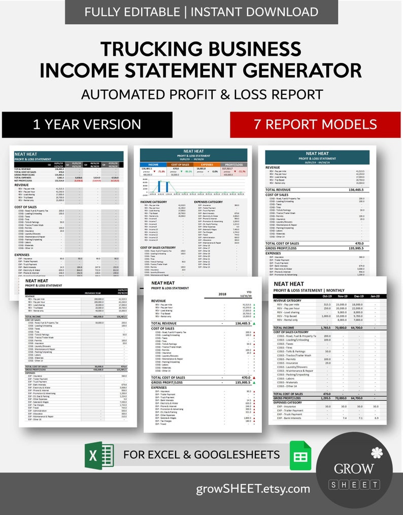 Trucking Business Statement Generator Automated Profit & Loss