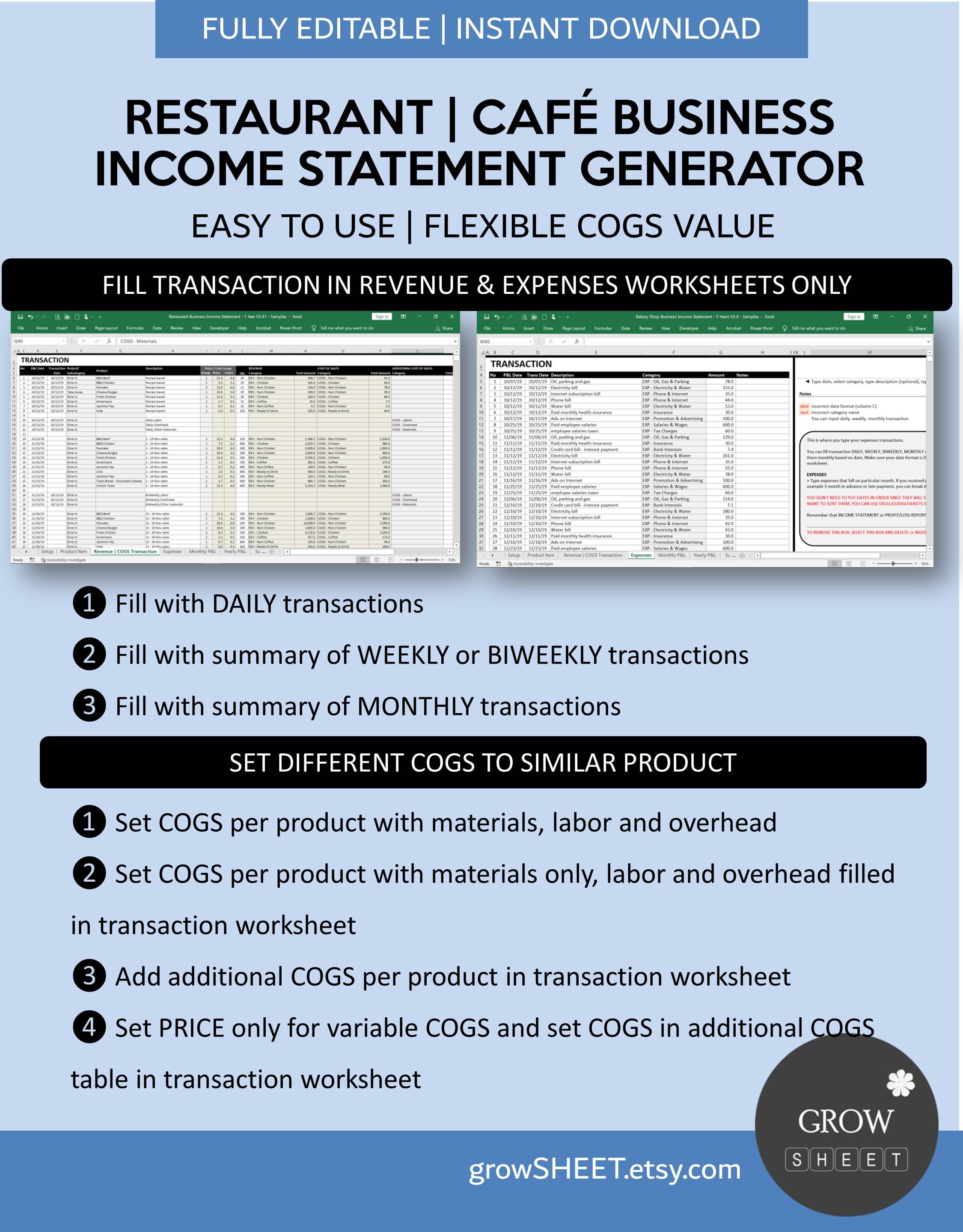 Restaurant Business Income Statement Generator | Automated Profit ...