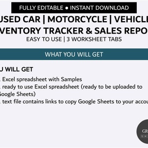 Used Car Inventory and Sales Tracker Vehicle Listing Management Simple Inventory Database Excel Google Sheets image 7