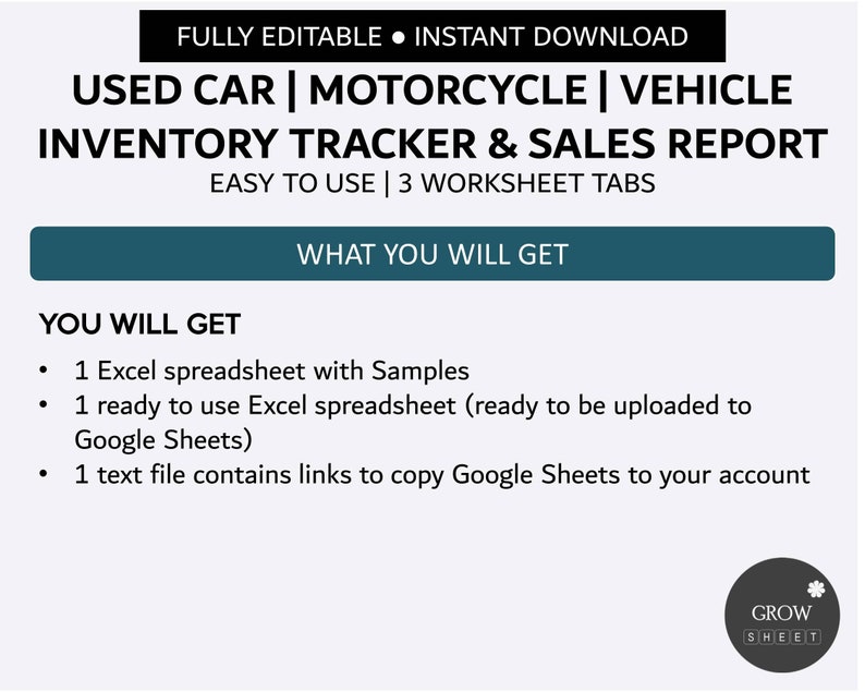 Used Car Inventory and Sales Tracker Vehicle Listing Management Simple Inventory Database Excel Google Sheets image 7