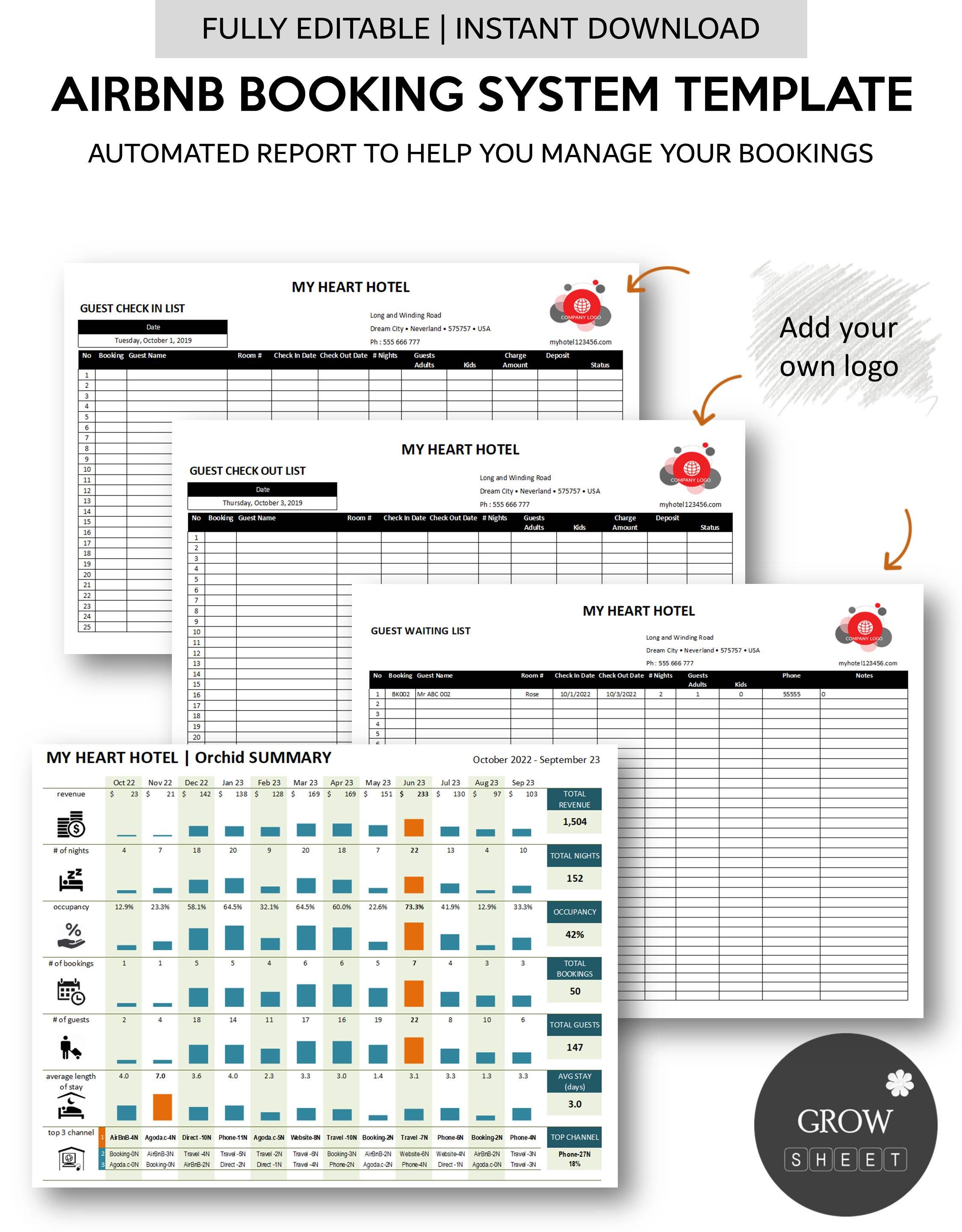 Airbnb Booking System Template VRBO Reservation Spreadsheet