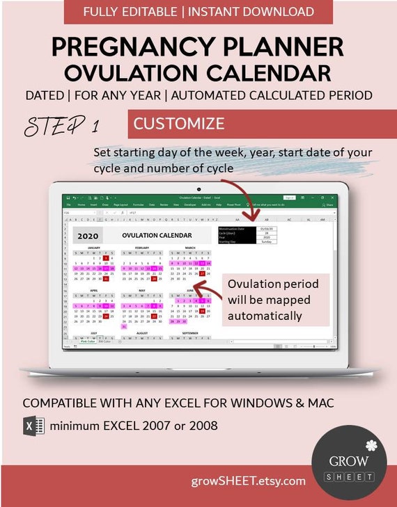 Pregnancy Planner Template Ovulation Calendar Spreadsheet Excel - Etsy