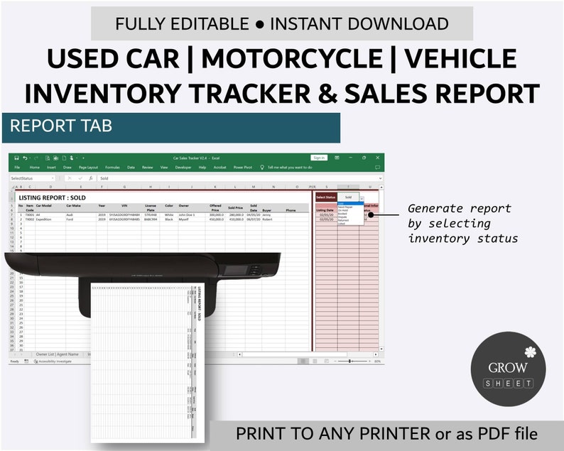 Used Car Inventory and Sales Tracker Vehicle Listing Management Simple Inventory Database Excel Google Sheets image 4