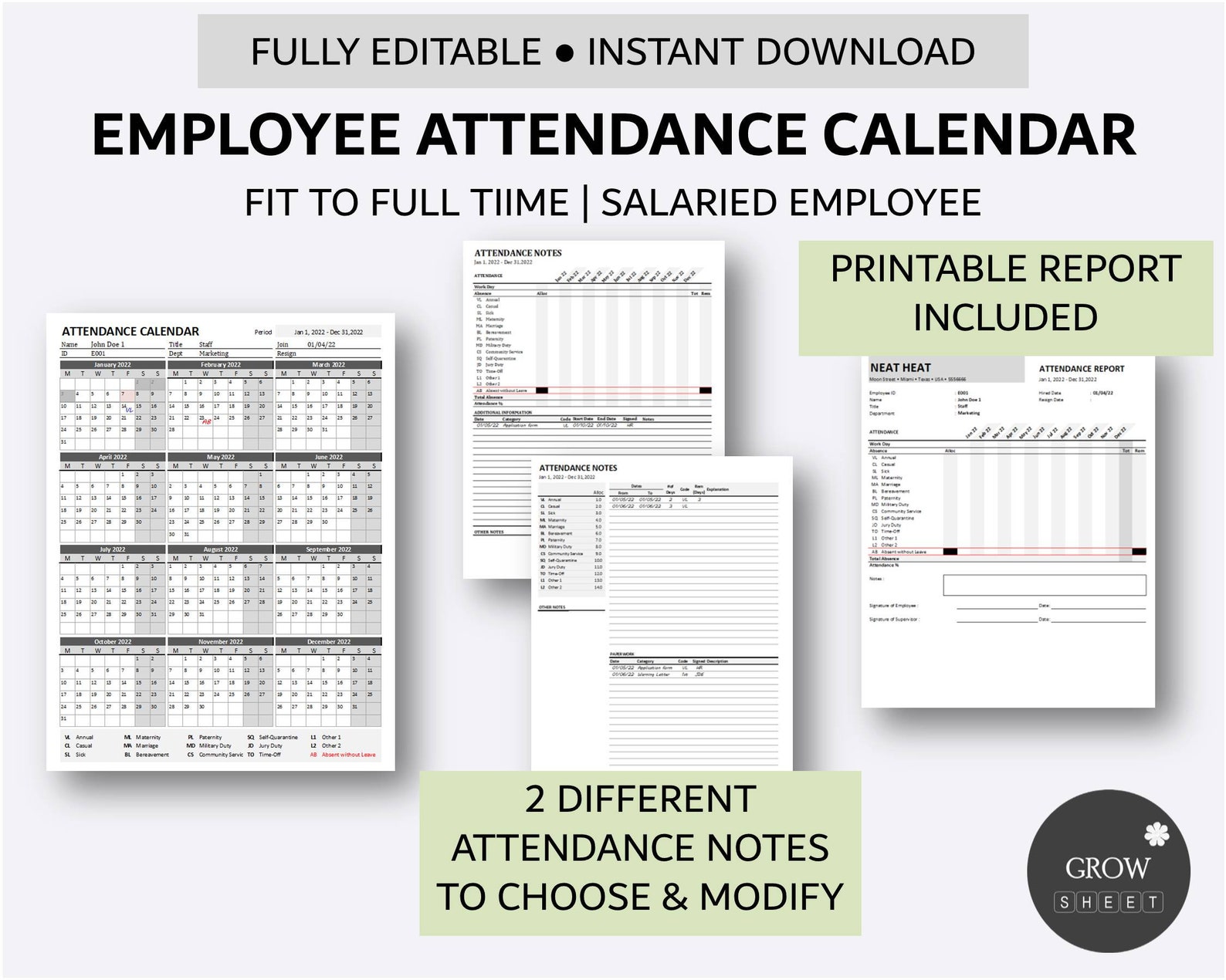 Printable Employee Attendance Calendar Custom Attendance Calendar 2024