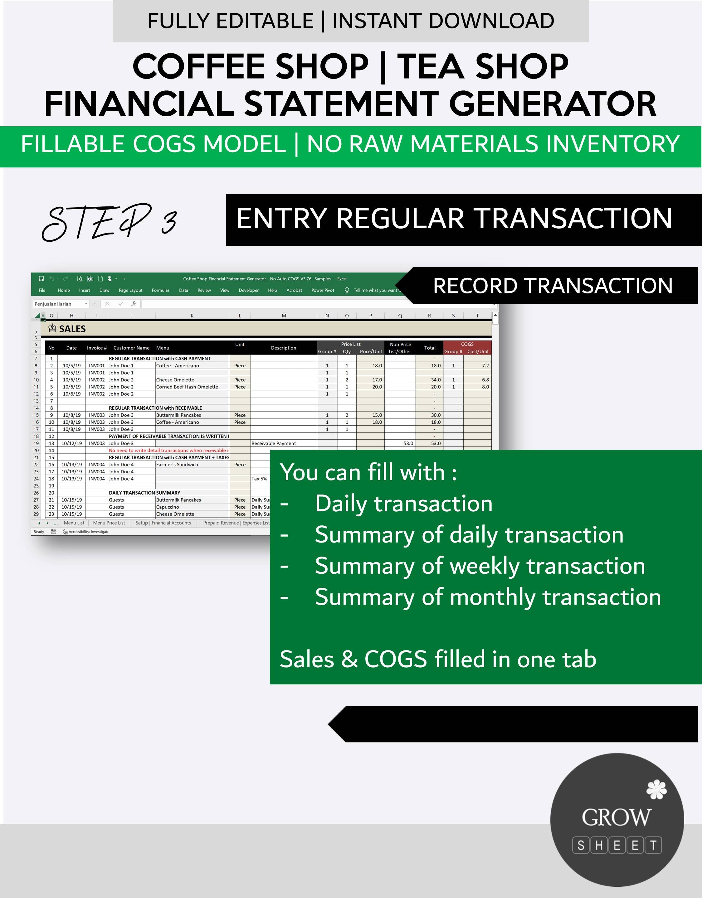 Coffee Shop Business Financial Statement Generator | Automated Income ...