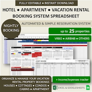 Vacation Rental Property Booking System Template | VRBO - airbnb Daily Reservation Management System | XL | GSheets | 25 Rooms