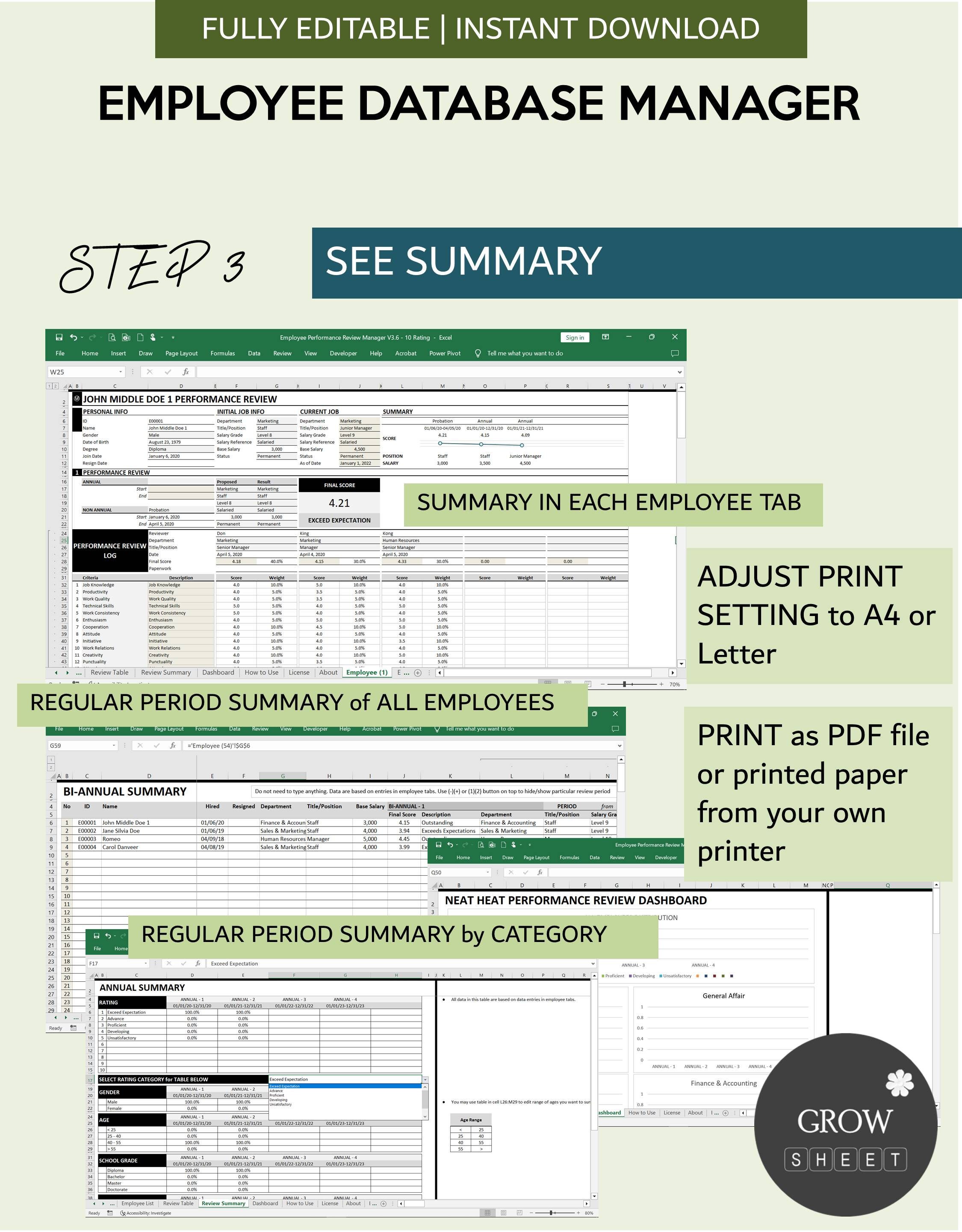 Review Log Employee Performance Review Template With Database | Performance ...