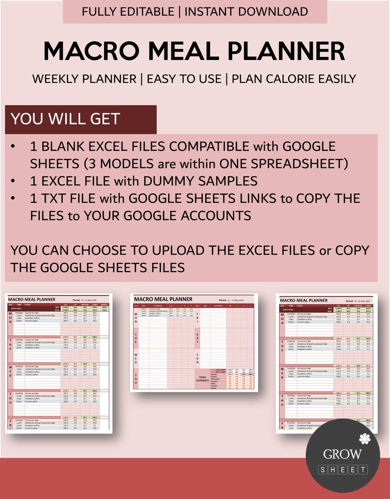 Macro Meal Planner For Excel And Googlesheets Fully Editable Weekly Macro Meal Planner For Excel And Googlesheets Fully Editable Weekly