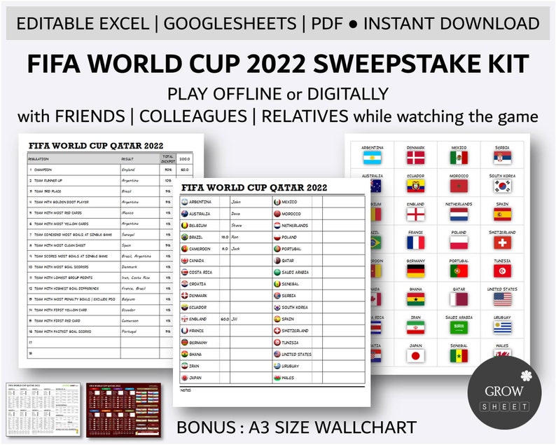 World Cup 2022 Sweepstake Kit Football Tournament Fun Game Etsy UK