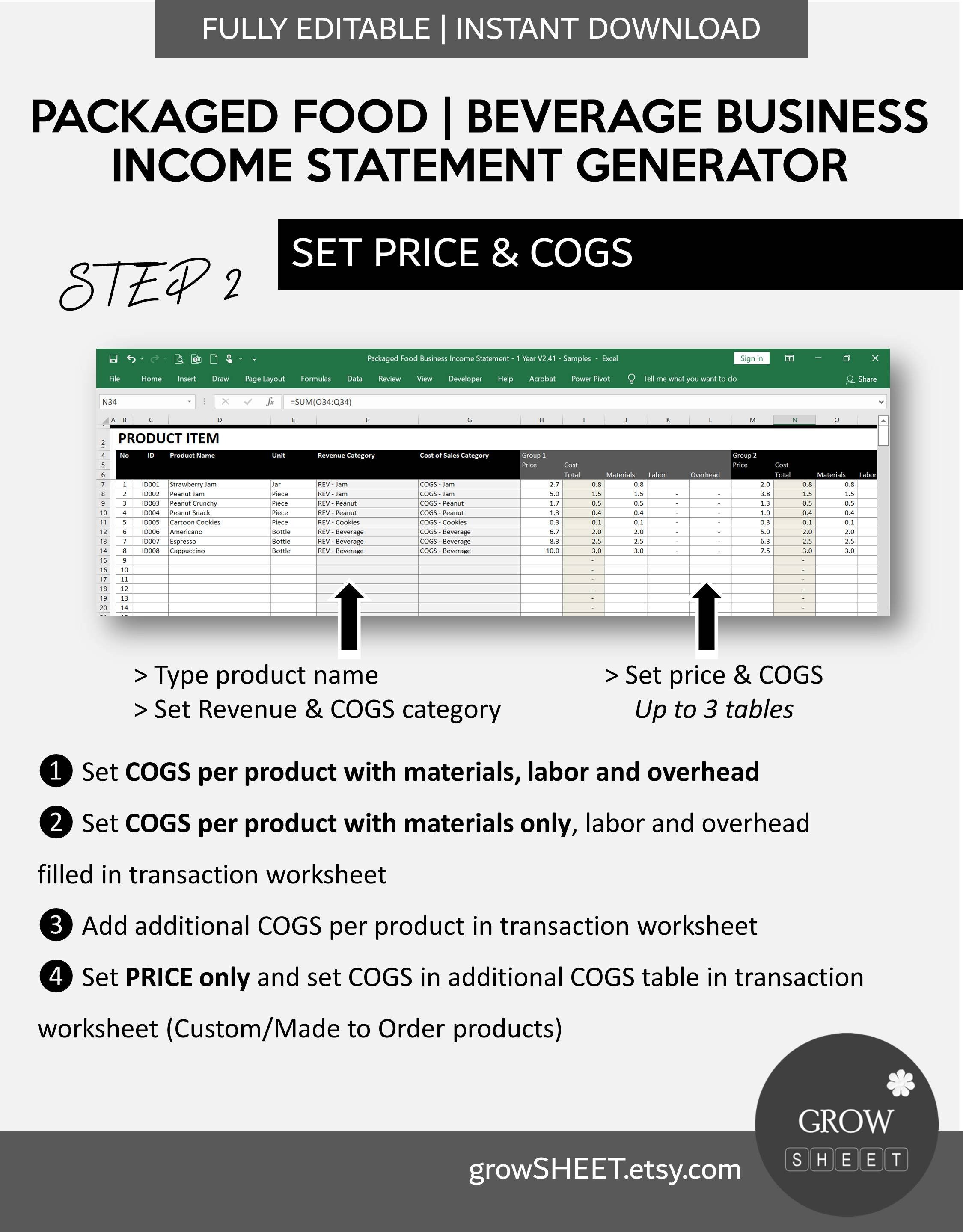 Packaged Food Business Income Statement Generator Automated - Etsy