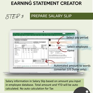 Pay Stub Generator | Salary Slip Creator with Hourly Employee Database | Weekly Pay Period | Payroll Manager for Excel and Googlesheets image 7