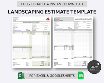 Printable Landscaping Estimate Template for Excel and Google Sheets | Home Gardening Estimate Form | Work Estimate Spreadsheet