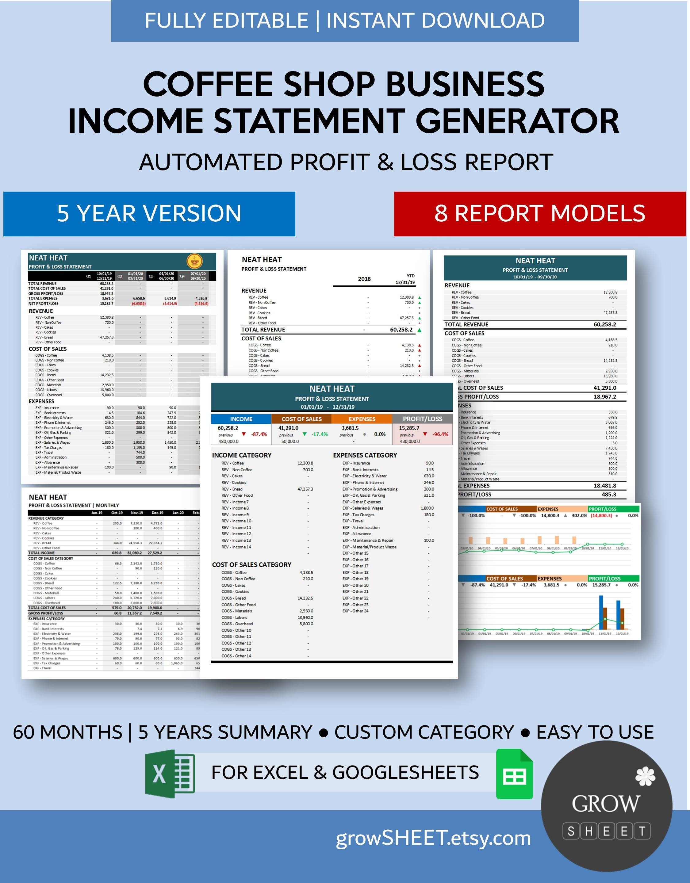 Coffee Shop Business Statement Generator Automated Profit & Loss Simple Bookkeeping 5