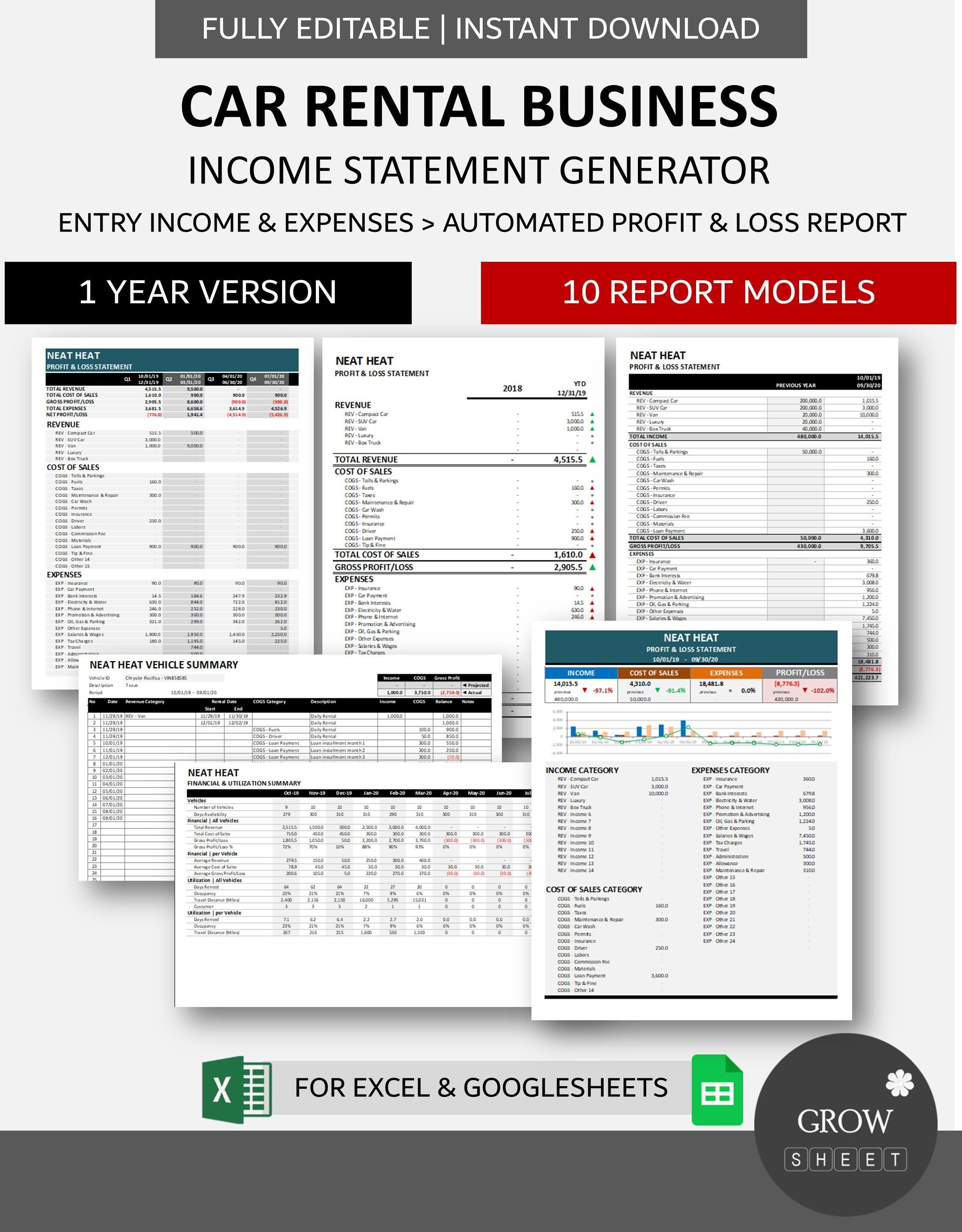 Car Rental Business Income Statement Generator | Automated Profit ...