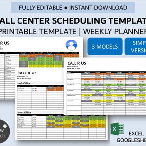 Call Center Scheduling Template for Excel and Google Sheets | Multi Roles-Location-Shift Period | Printable 7 Day Employee Schedule Template