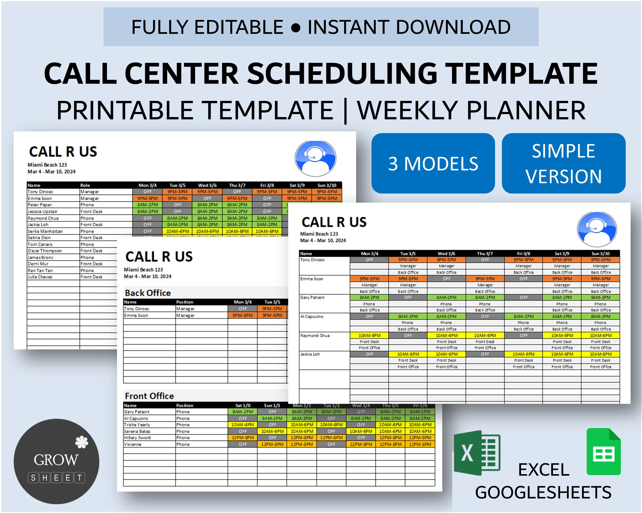 Call Center Scheduling Template for Excel and Google Sheets Multi Roles Call Center Scheduling Template for Excel and Google Sheets Multi Roles