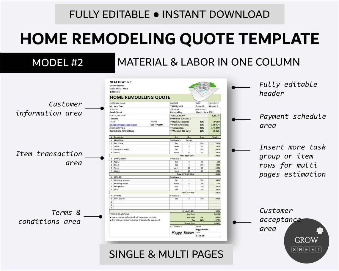 Printable Home Remodeling Quote Template Construction Price Quotation Printable Home Remodeling Quote Template Construction Price Quotation