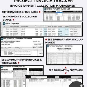Construction Project Invoice Payment Tracker and Collection Management | Remodeling & Renovation Receivable Manager | Excel and Googlesheets image 2
