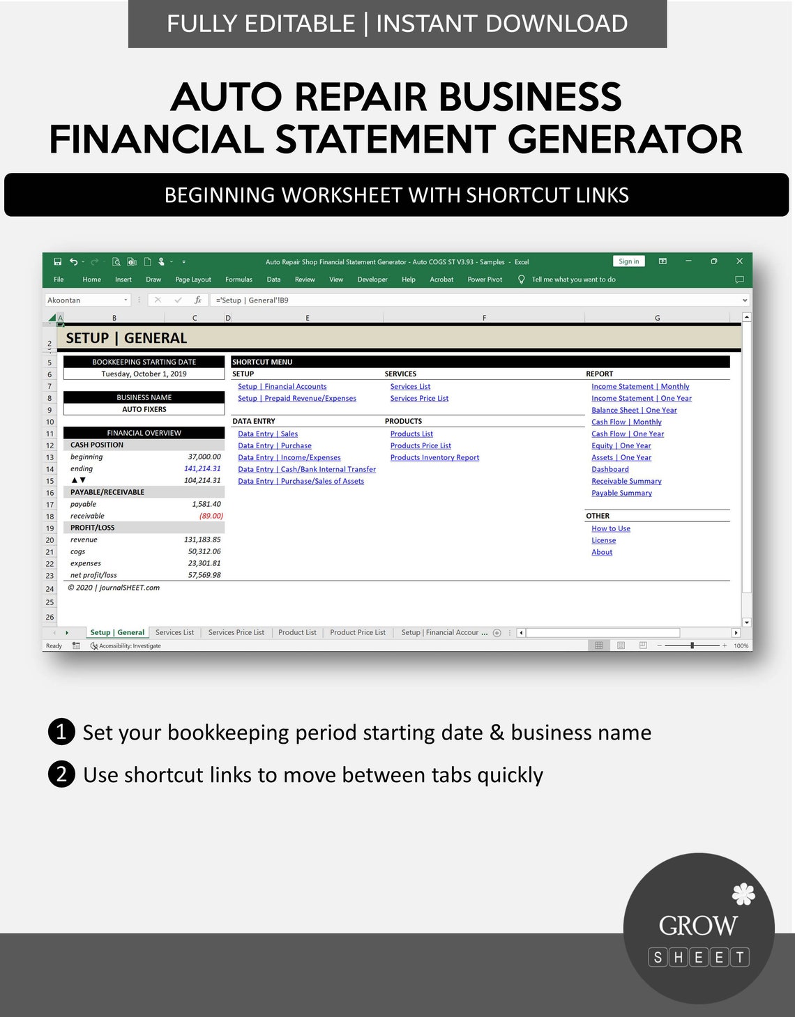 Auto Repair Shop Business Financial Statement Generator | Automated ...