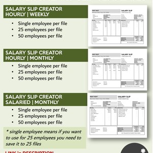 Pay Stub Generator | Salary Slip Creator with Hourly Employee Database | Weekly Pay Period | Payroll Manager for Excel and Googlesheets image 9