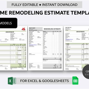 Printable Home Remodeling Estimate Template | Job Estimate Form for Excel and Google Sheets | Construction Job Estimator Spreadsheet