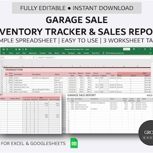 Garage Sale Inventory and Sales Tracker | Garage Sale Listing Management | Simple Inventory Database | Excel | Google Sheets