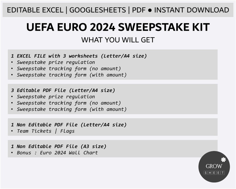 Euro 2024 Sweepstake Kit Football Tournament Fun Game Printable UEFA