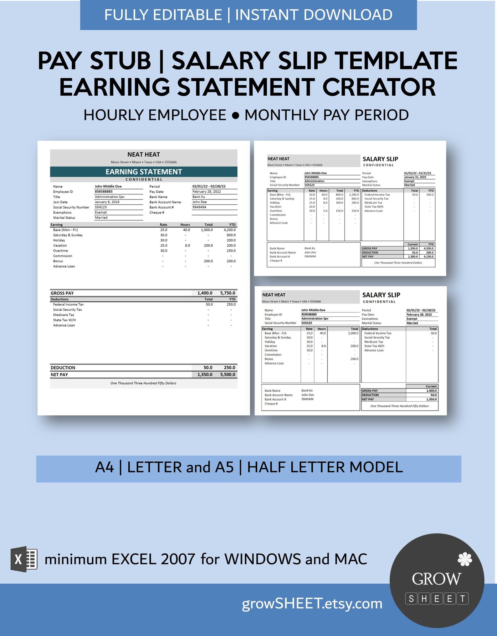 Pay Stub Generator With Database | Pay Slip Creator for Excel and ...