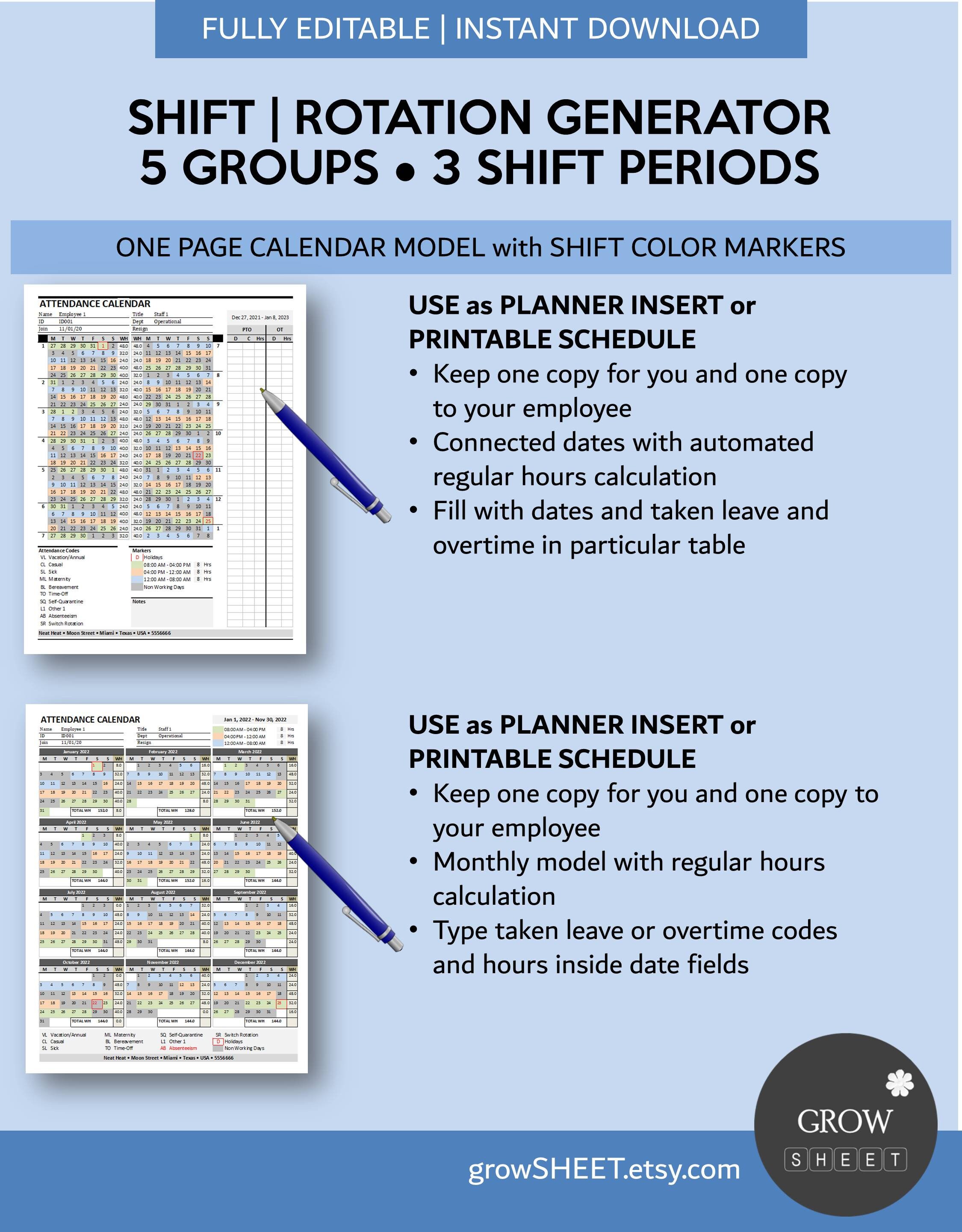 Shift Schedule Generator | Printable Hourly Employee Work Schedule ...
