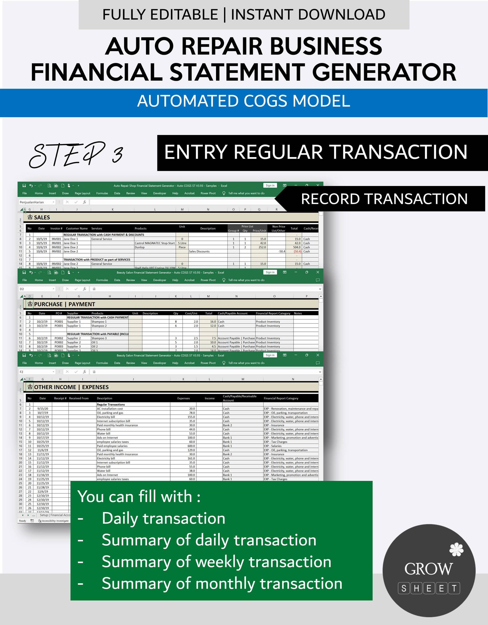 Auto Repair Shop Business Financial Statement Generator | Automated ...