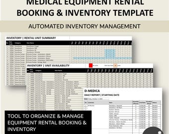 Medical Equipment Rental Business Booking and Inventory Management Template | Hospital Supplies Rental Inventory Manager | XL | GSheets
